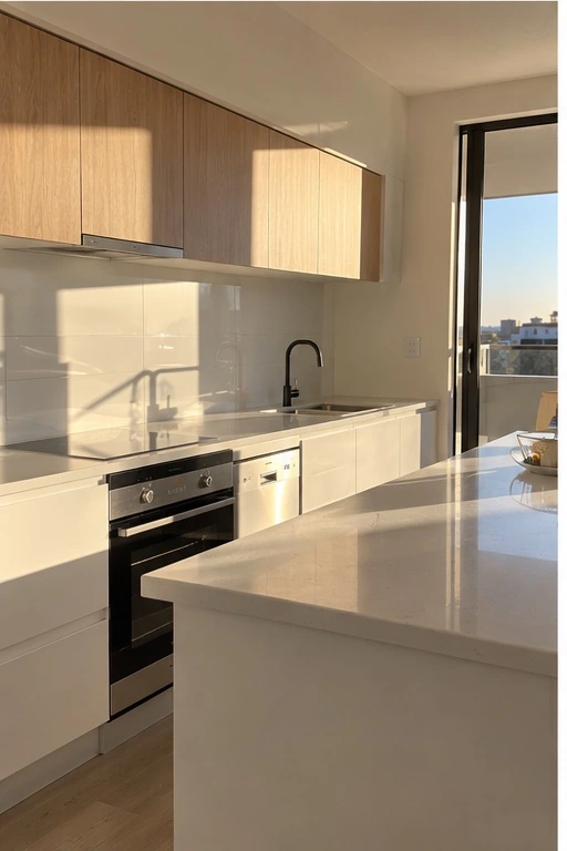 Sunlit kitchen after a clean — illustrative image